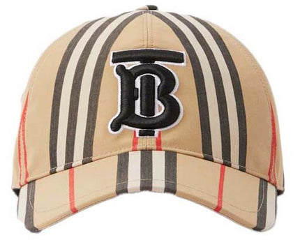 Casquette de baseball coton carreaux traditionnels monogramme beige